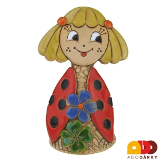 Zvonek beruška s modrou kytičkou 14,5 cm