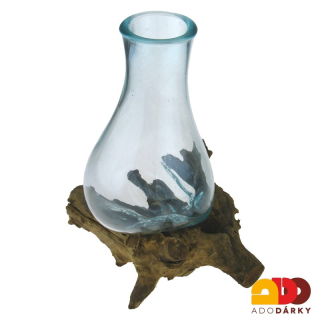 Skleněná váza v "dřevěném samorostu" 29 cm