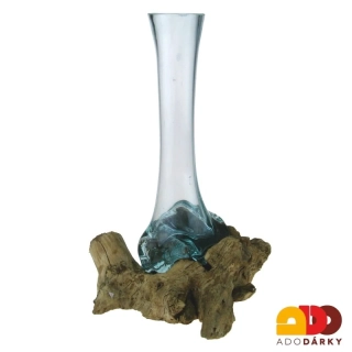 Skleněná váza v "dřevěném samorostu" 27 cm