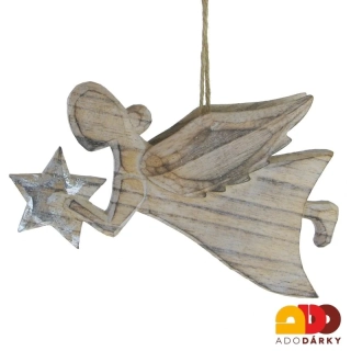 Anděl dřevěný s hvězdou - závěs 20 cm