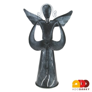 Kovový anděl s děrovanými šaty stříbrný 29,5 cm