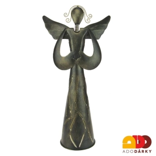Kovový anděl s děrovanými šaty měděný 42,5 cm