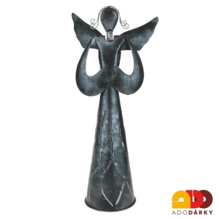 Kovový anděl s děrovanými šaty stříbrný 42,5 cm