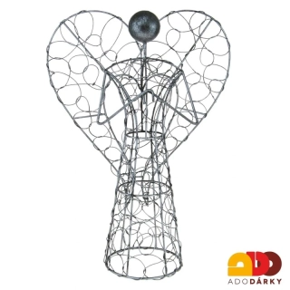 Kovový anděl se sepnutýma rukama z drátů 36 cm