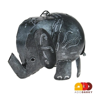Kovový prořezávaný závěsný slon - svícen 20 cm