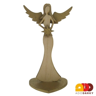 Anděl ze dřeva s hvězdou, přírodní se zlatými křídly 16,5 cm