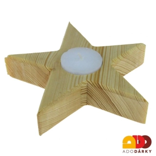 Dřevěný svícen hvězda přírodní na 1 svíčku 14 cm