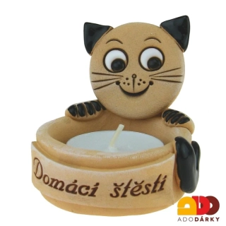 Svícen s černou kočkou Ø 7,5 cm