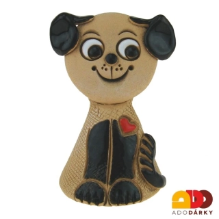 Zvonek pes černý se srdíčkem 7,5 cm