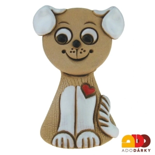 Zvonek pes bílý se srdíčkem 7,5 cm