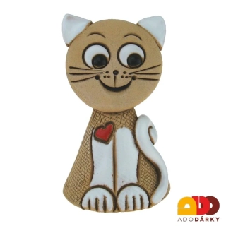 Zvonek kočka bílá se srdíčkem 7,5 cm