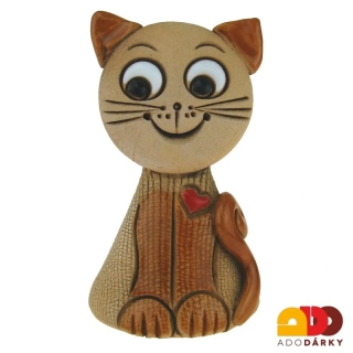 Zvonek kočka jasně hnědá se srdíčkem 7,5 cm