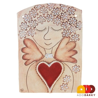 Keramická kachle na zeď s andělem se srdcem 27,5 cm