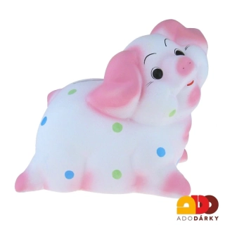Pokladnička prase obrovské růžové s barevnými puntíky 28 cm