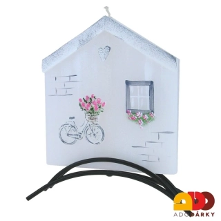 Svíčka domeček "Okno s kolem" + kovový stojánek
