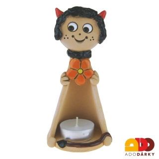 Svícen čert s bílým květem 16 cm