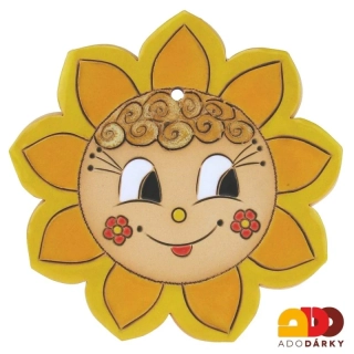 Sluníčko s žlutými paprsky a červenými kytičkami 14 cm