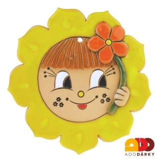 Slunce s oranžovou kytkou a drobnými kytičkami 14 cm