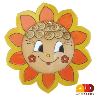 Slunce velké s oranžovými paprsky a červenými květinkami 21 cm