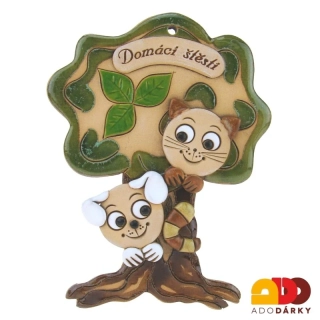 Strom s hnědým psem a kočkou "Domácí štěstí" 17 cm