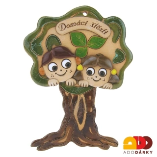 Strom s hnědovlasými klukem a holkou "Domácí štěstí" 17 cm