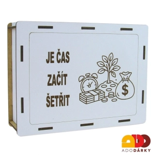 Dřevěná odškrtávací pokladnička "Je čas začít šetřit" 20 cm