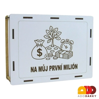 Dřevěná odškrtávací pokladnička "Na můj první milion" 20 cm