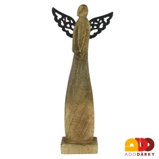 Anděl dřevěný s kovovými křídly 34,5 cm