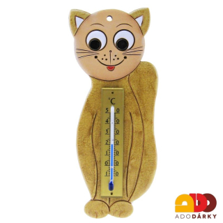 Teploměr s béžovou kočkou 19 cm
