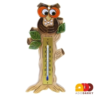 Teploměr sova na stromě 19,5 cm