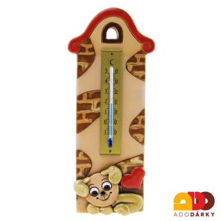 Teploměr domek s béžovým psem a srdíčkem 20 cm