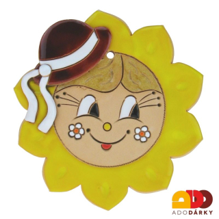 Sluníčko s rezavým kloboukem a květinkami 14 cm