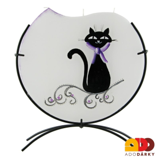 Svíčka bílá 3 knoty kočka + kovový stojánek