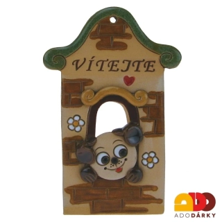 Dům se psem "Vítejte" se zelenou střechou 15 cm