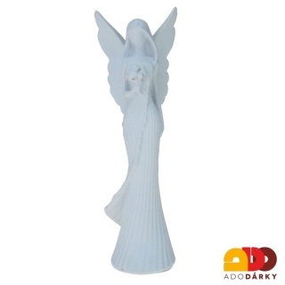 Anděl bílý s kyticí květů ve vroubkovaných šatech 15,5 cm