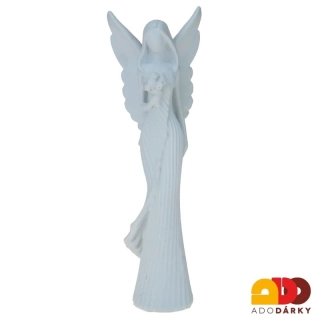 Anděl bílý s kyticí květů ve vroubkovaných šatech 20 cm