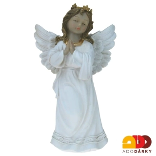 Modlící se anděl v bílých šatech s hnědými vlasy 30,5 cm