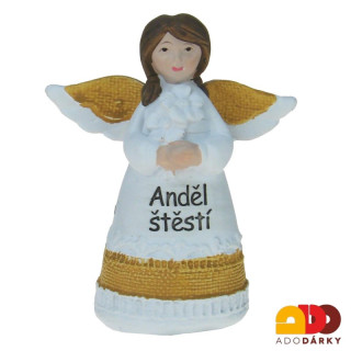 Anděl Štěstí s květy béžový 10 cm