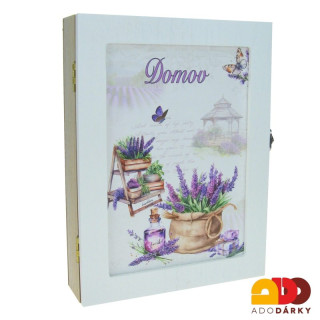 Skříňka na klíče levandule "Domov" 26 x 19,5 cm