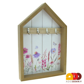 Domeček s věšáčky na klíče s květinami 30 x 20 cm