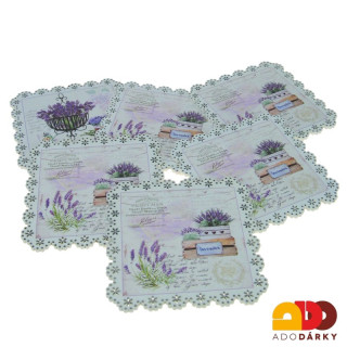 Sada 6 ks podtácků Levandule 10 x 10 cm var. I.