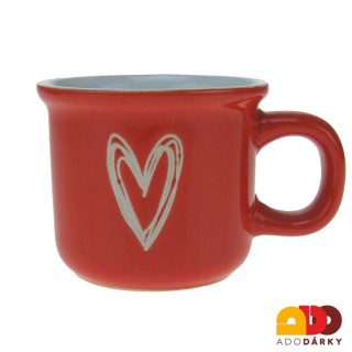 Hrnek červený s bílým srdíčkem - jen obrys 90 ml