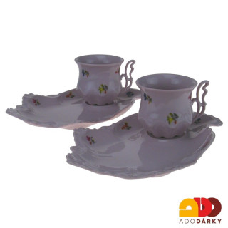 Snídaňová sada 2 hrnků s podšálkem růžový porcelán házenka 120 ml