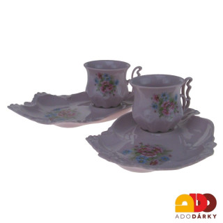 Snídaňová sada 2 hrnků s podšálkem růžový porcelán gladys - drobné květy 120 ml