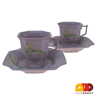 Sada kávových šálků s podšálky růžový porcelán zelený roh hojnosti 120 ml