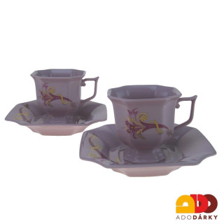 Sada kávových šálků s podšálky růžový porcelán červený roh hojnosti 120 ml