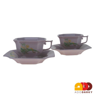 Sada čajových šálků s podšálky růžový porcelán zelený roh hojnosti 150 ml