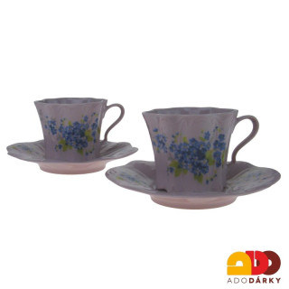 Sada šálků s podšálky růžový porcelán - pomněnky 0,12 l