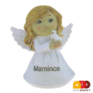 Anděl s holoubkem bílý "MAMINCE" 8 cm