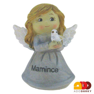 Anděl s holoubkem šedý "MAMINCE" 8 cm